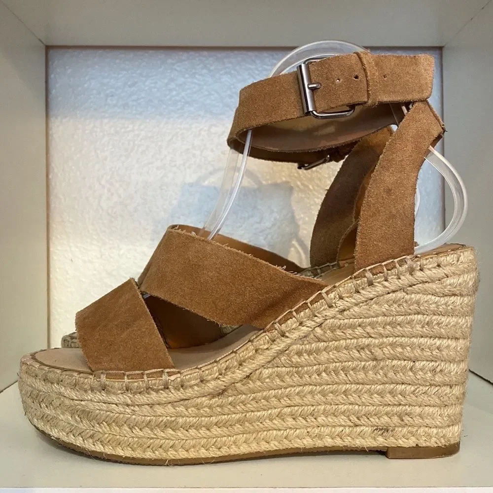 Dolce Vita Shayla Espadrille Wedge Sandals 8.5 Tan Suede Platform Summer Heels